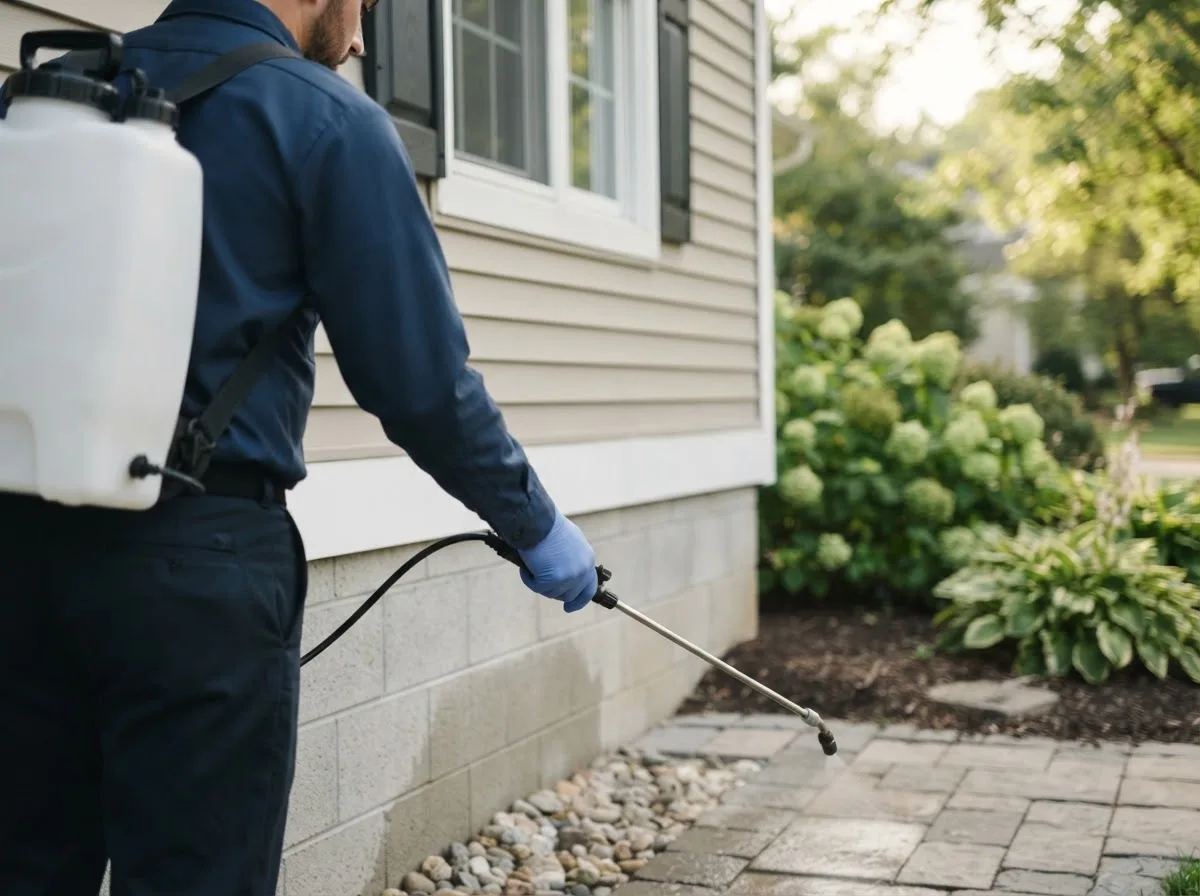 Pest control technician inspecting a home in Sheffield, VT